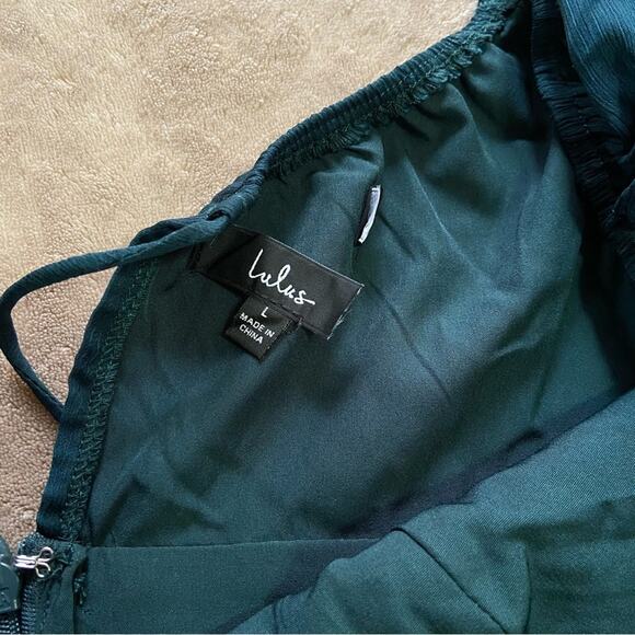 NWOT Lulus Vivacious Arrival Emerald Chiffon Balloon Sleeve Mini Dress - Picture 6 of 12